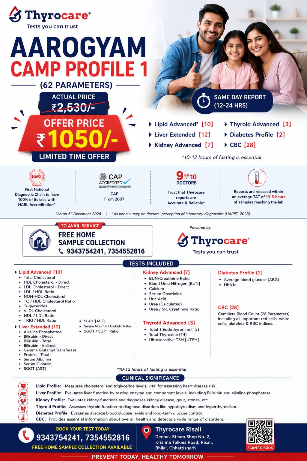 Aarogyam Camp Profile 1 – Full Body Health Checkup | 62 Parameters